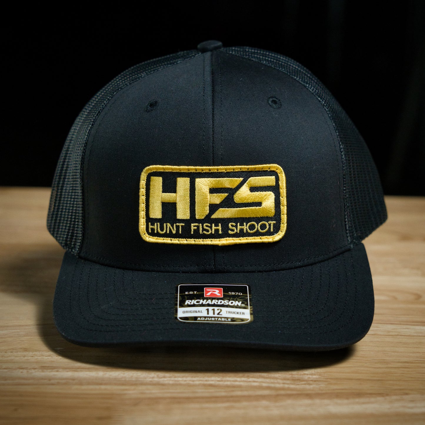 Hunt Fish Shoot Black Snapback with Yellow Gold Logo