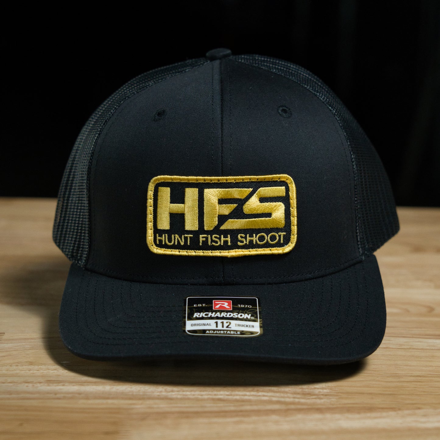 Hunt Fish Shoot Black Snapback with Yellow Gold Logo