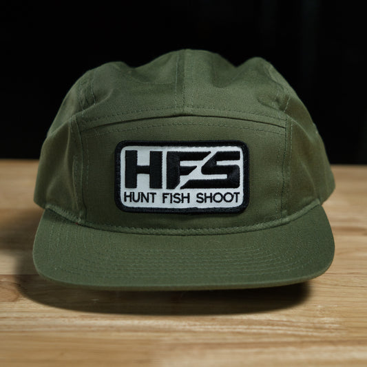 Hunt Fish Shoot 5-Panel Camp Style Hat in Army Olive Green