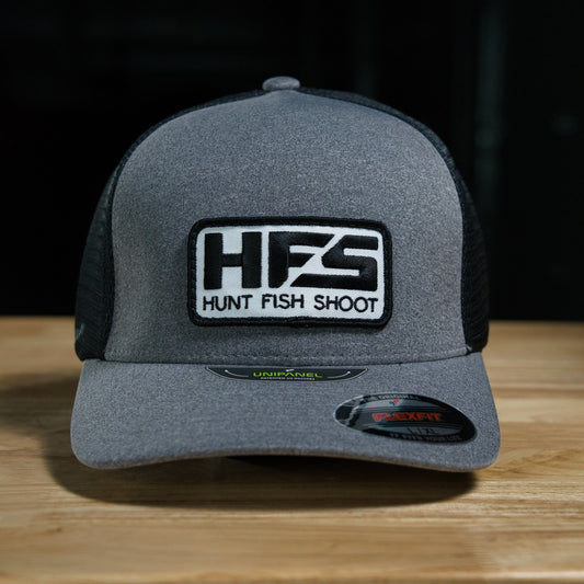 Hunt Fish Shoot Heather Grey with Black Mesh L/XL Flex-Fit Hat