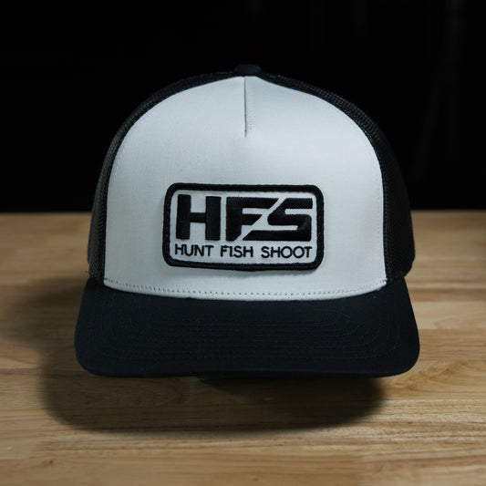 Hunt Fish Shoot White with Black Mesh Snapback Hat